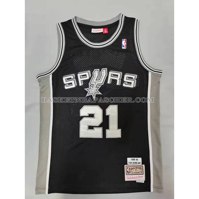 Maillot San Antonio Spurs Tim Duncan NO 21 Mitchell & Ness 1998-99 Noir2
